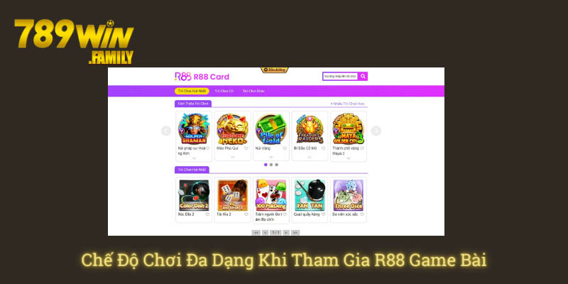 Chế độ chơi đa dạng khi tham gia R88 game bài 3D